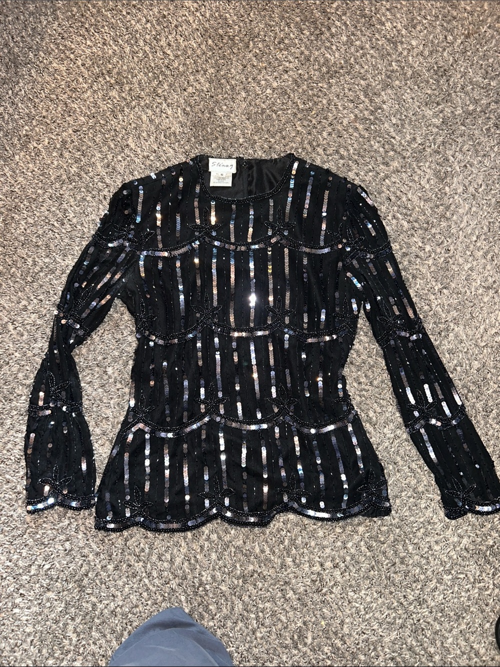 Vintage Silk Sequin Blouse S Womens